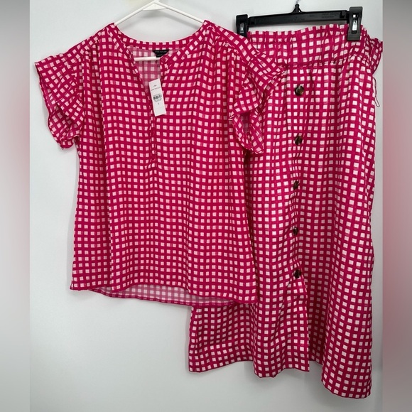 Ann Taylor Set Skirt Blouse Top Women’s Sz M 2 Pc Set Pink - Picture 1 of 5